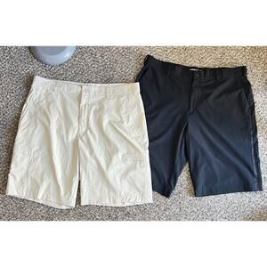 Nike Golf Shorts Mens 36 Flat Front Chino Shorts Lot Of 2 Black Beige Pockets